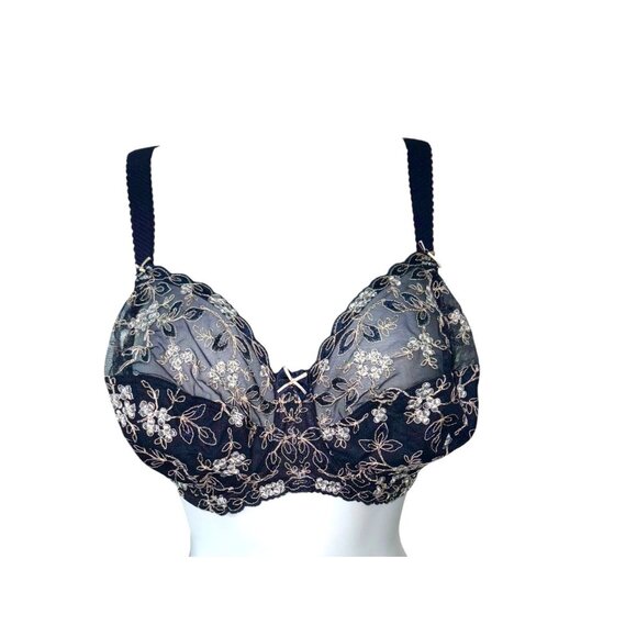 Elegant Embroidered Lace Bra With Underwire Support & Adjustable Straps Black - Picture 5 of 8